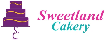 Purple cake logo, Sweetland Cakery text